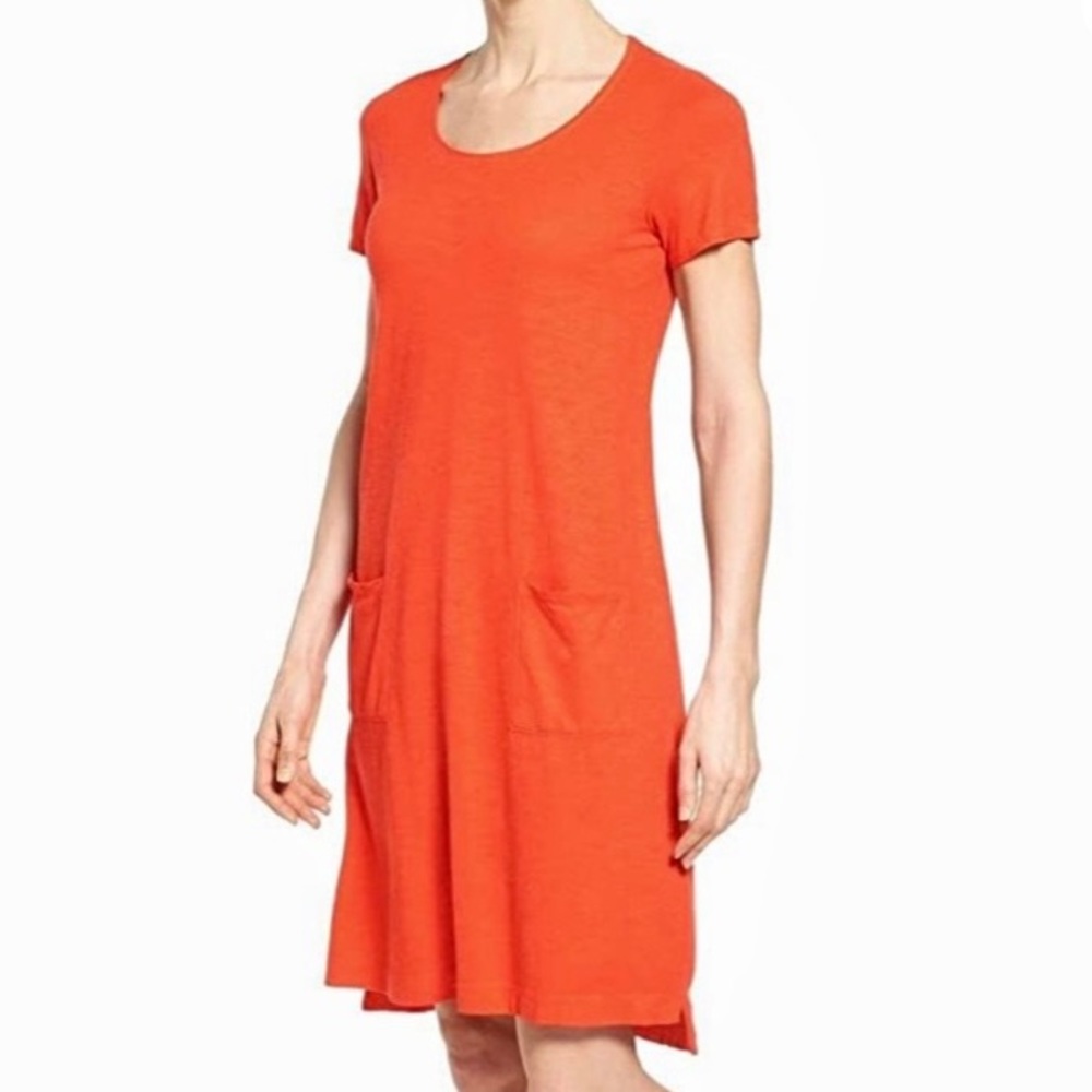 Eileen Fisher Scoop-Neck Tee Dress Women’s Size XS Hemp Organic Cotton Orange